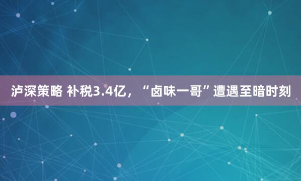 泸深策略 补税3.4亿，“卤味一哥”遭遇至暗时刻
